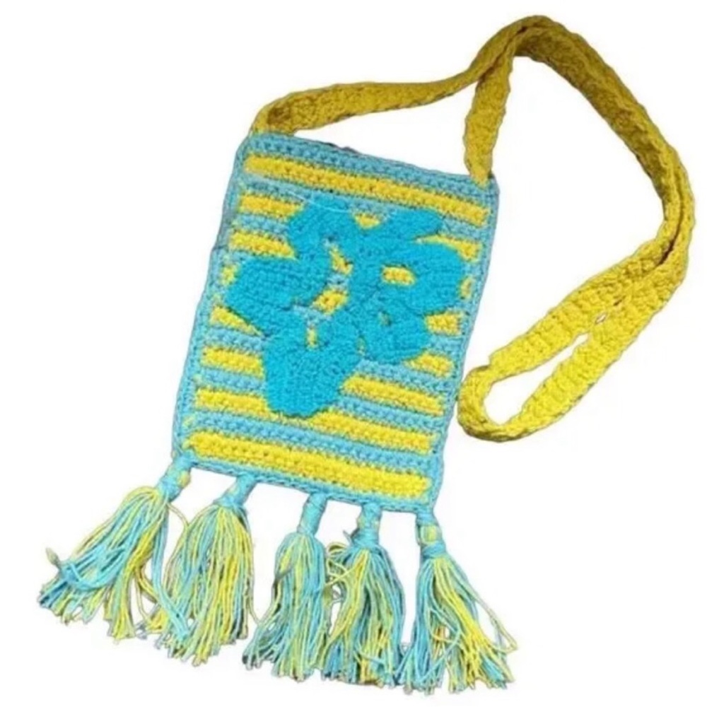 Free People Crochet Crossbody In Yellow & Blue Combo. NWT!